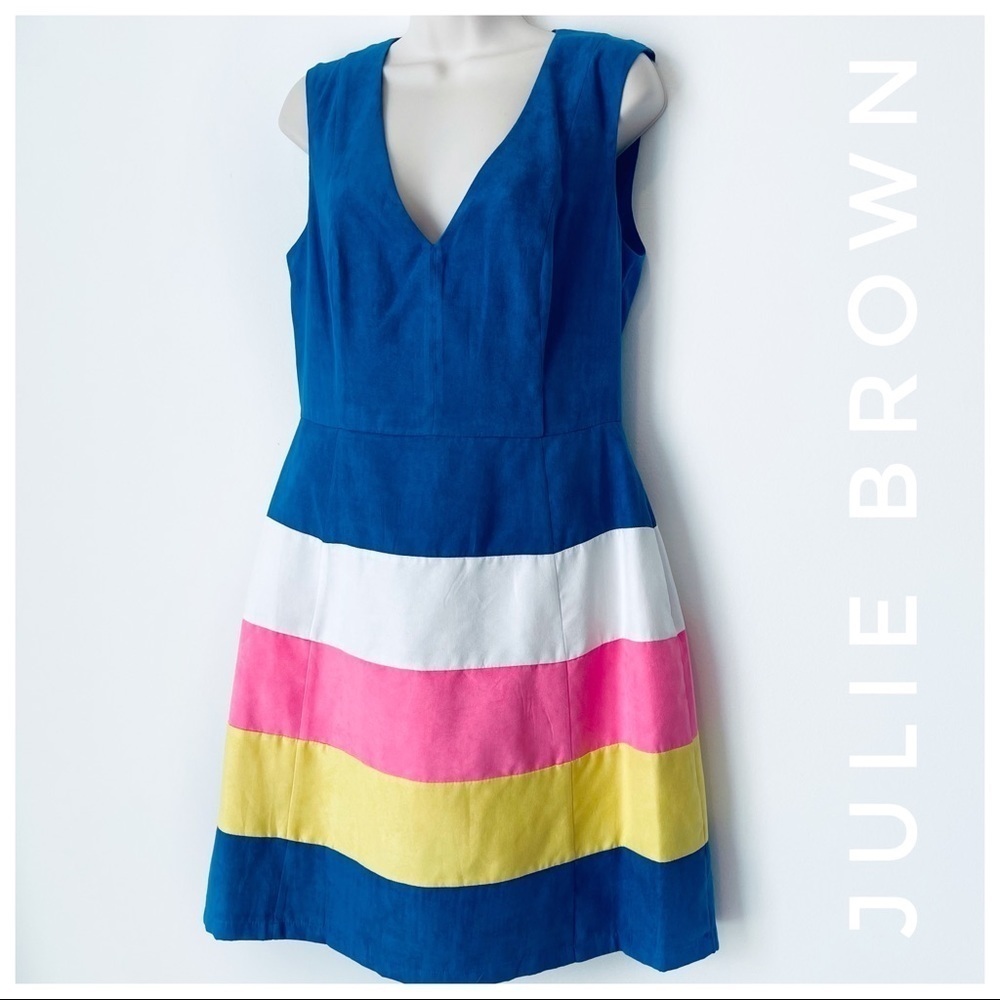 Julie BROWN NYC striped color block skirt soft vneck short dress small 6 (7009)